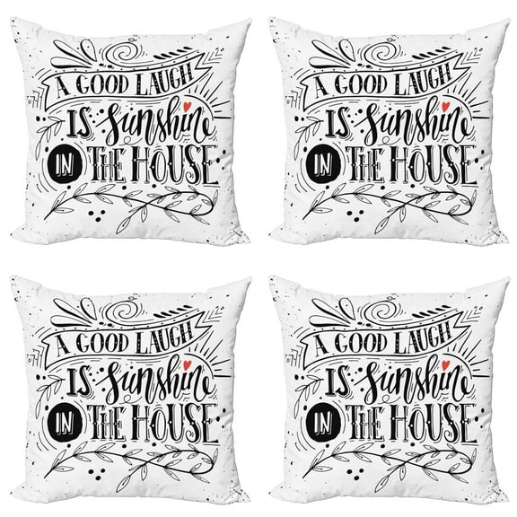 Ambesonne Saying Throw Pillow Cover 4 Pack, Vintage Calligraphy Laugh, 20", Black and White