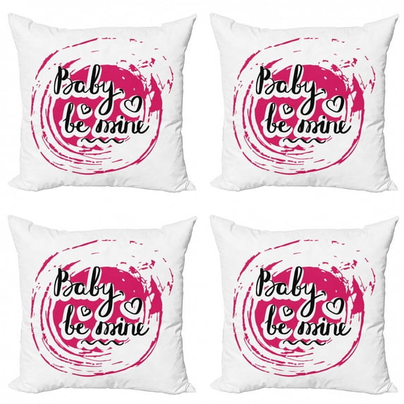 Ambesonne Saying Throw Pillow Cover 4 Pack, Vortex Be Mine Wording, 18", Magenta Black White
