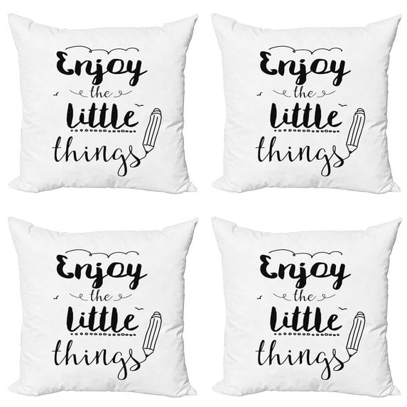 Ambesonne Saying Throw Pillow Cover 4 Pack, Words of Wisdom Phrase, 16", Black and White