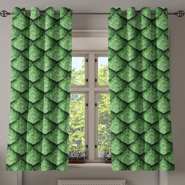 Ambesonne Scale Print Grommet Curtain, Leafy Fish Skin Motif, 50"x60", Fern Green