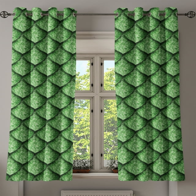 Ambesonne Scale Print Grommet Curtain, Leafy Fish Skin Motif, 50"x60", Fern Green