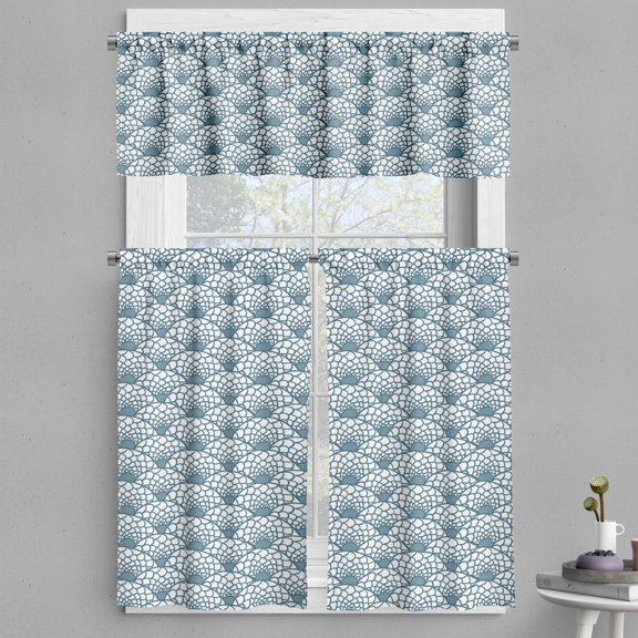Ambesonne Scale Valance & Curtain, Hand Drawn Fish Skin, 55"x45", Teal White