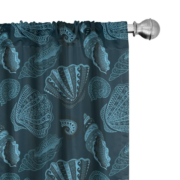 Ambesonne Scallop Curtains, Underwater Sea Shells Art, Pair of 28"x84", Petrol Blue