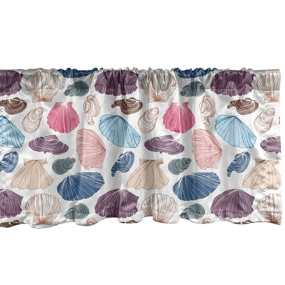 Ambesonne Scallop Window Valance, Hand Drawn Colorful Shells, 54" X 12", Multicolor