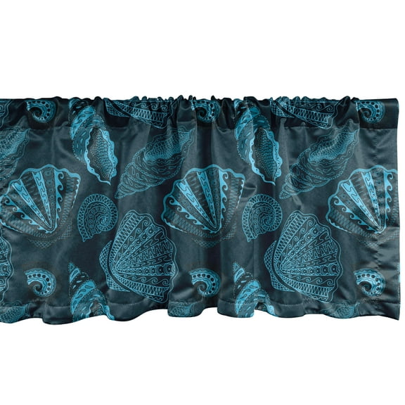Ambesonne Scallop Window Valance, Underwater Sea Shells Art, 54" X 12", Petrol Blue