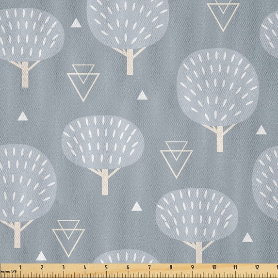 Ambesonne Scandinavian Fabric by the Yard Microfiber, Simple Tree Drawings, 2 Yards, Pale Taupe Eggshell