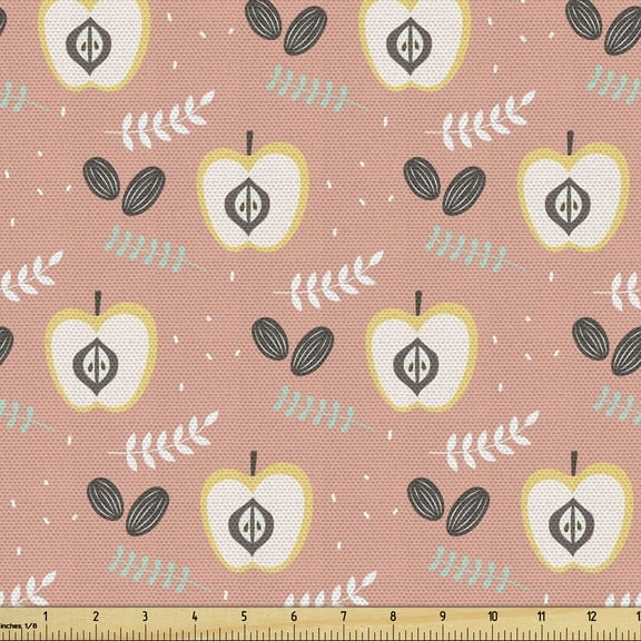 Ambesonne Scandinavian Fabric by the Yard Upholstery, Halved Apples, 2 Yards, Multicolor