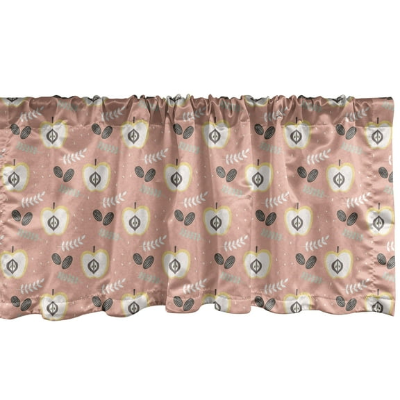 Ambesonne Scandinavian Window Valance, Halved Apples with Seeds Autumn Season Harvest Farmland Theme in Pastel Tones, Curtain Valance for Kitchen Bedroom Decor with Rod Pocket, 54" X 18", Multicolor