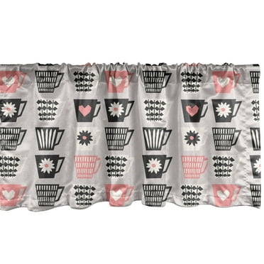 Ambesonne Scandinavian Window Valance, Mid Century Flowers, 54" X 12", Charcoal Grey Pale Pink