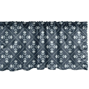 Ambesonne Scandinavian Window Valance, Vintage Style Tulips, 54" X 18", Blue Grey and Pale Blue