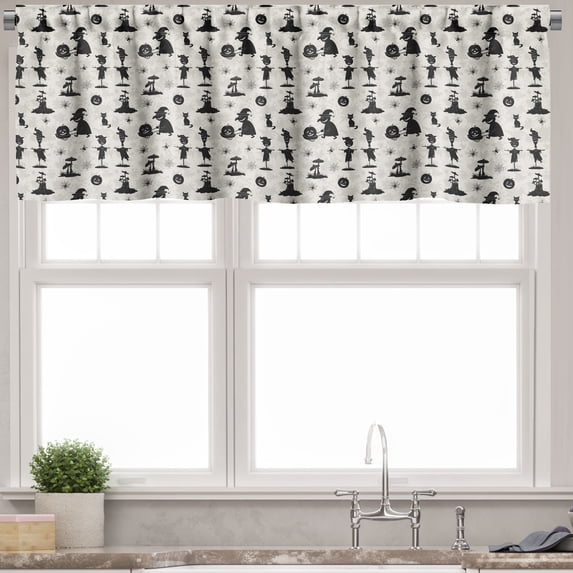Ambesonne Scarecrow Valance Pack of 2, Horror Pattern, 42"X12", Eggshell Charcoal Grey