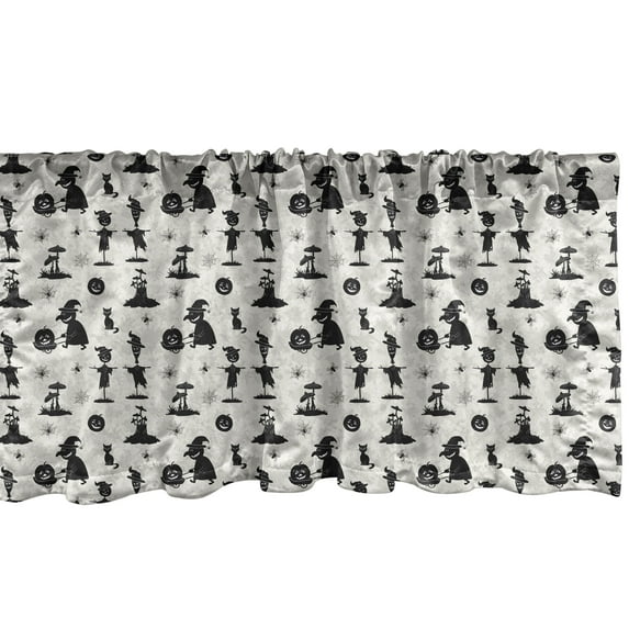 Ambesonne Scarecrow Window Valance, Horror Pattern, 54" X 12", Eggshell Charcoal Grey