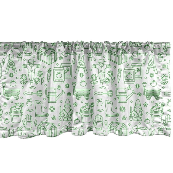 Ambesonne Scarecrow Window Valance, Outline Gardening, 42" x 12", Fern Green White