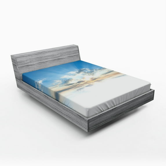 Ambesonne Scene Fitted Sheet, Blue Sky Freedom Clouds, Queen Size, Pale Blue White