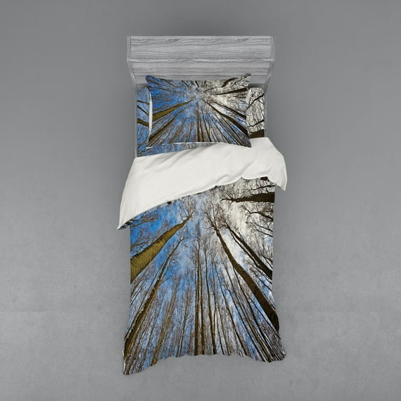 Ambesonne Scenery Bedding Set 3 Pcs, Clouds Morning Scene, Twin XL, Blue Brown
