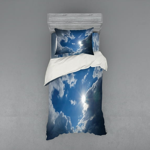 Ambesonne Scenery Bedding Set 3 Pcs, Vibrant Sun Clear Sky, Twin XL, Grey Blue