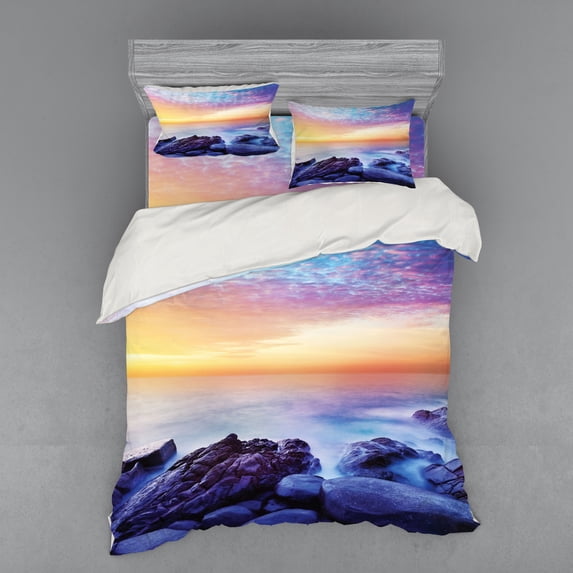 Ambesonne Scenery Bedding Set 4 Pcs, Morning Rainbow Colors, Queen, Blue Purple