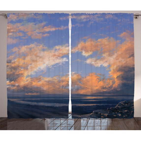 Ambesonne Scenery Curtains 2 Panel Set, Open Sky Landscape View, 108" x 108", Multicolor