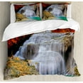 thumbnail image 1 of Ambesonne Scenery Duvet Cover Set, Autumn Leaves on Lake, 2-Calking, Blue White and Orange, 1 of 7
