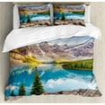 thumbnail image 1 of Ambesonne Scenery Duvet Cover Set, Calm Lake and Mountain, 2-Calking, Blue Green Grey, 1 of 3
