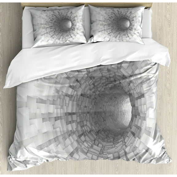 Ambesonne Scenery Duvet Cover Set, Digital Space Field, Queen, Grey