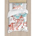 thumbnail image 1 of Ambesonne Scenery Duvet Cover Set, Sketch Chinese, Twin, Aqua Ruby, 1 of 3