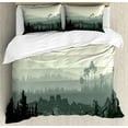 thumbnail image 1 of Ambesonne Scenery Duvet Cover Set, Valley Mystic Forest, Queen, Eggshell and Sage Green, 1 of 3