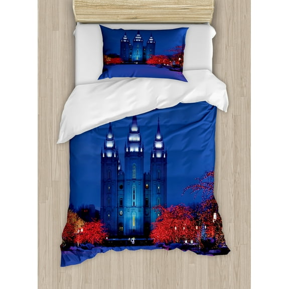 Ambesonne Scenery Duvet Cover Sets, Castle in Winter Road, 2-Twin, White and Blue