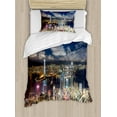 thumbnail image 1 of Ambesonne Scenery Duvet Cover Sets, Night View Hong Kong, 2-Twin, Navy White, 1 of 4