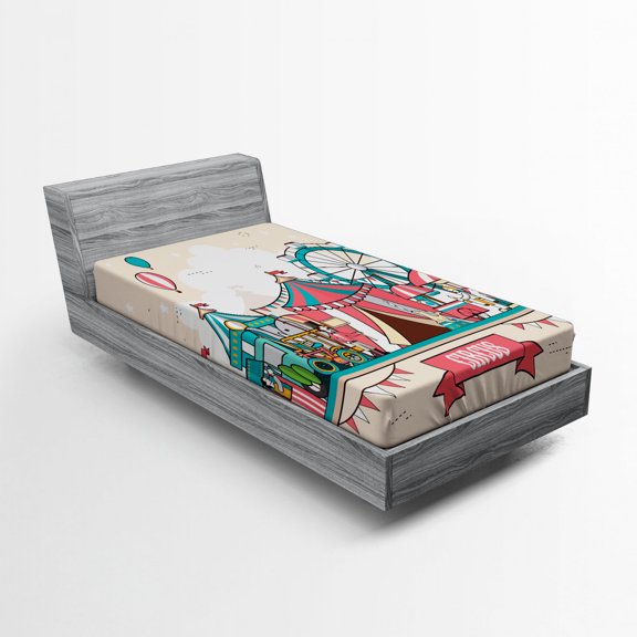 Ambesonne Scenery Fitted Sheet, Circus Flat Balloons, Twin XL Size, Multicolor