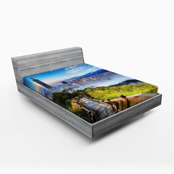 Ambesonne Scenery Fitted Sheet, City Cosmopolitan Life, Full Size, Multicolor