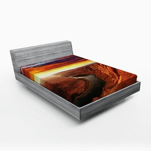 Ambesonne Scenery Fitted Sheet, Cliff, Full Size, Orange Yellow