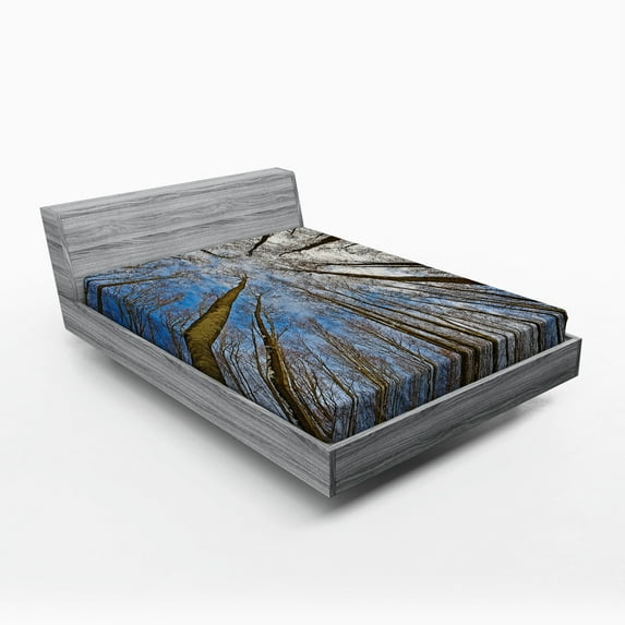 Ambesonne Scenery Fitted Sheet, Clouds Morning Scene, Full Size, Blue Brown