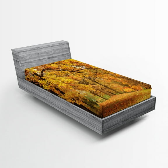 Ambesonne Scenery Fitted Sheet, Fall Pale Maple Trees, Twin XL Size, Orange Brown