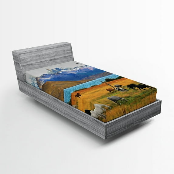 Ambesonne Scenery Fitted Sheet, Farm Horse in Mountain, Twin Size, Multicolor