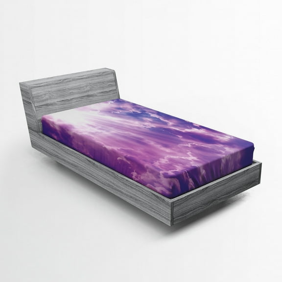 Ambesonne Scenery Fitted Sheet, Heavy Clouds Sunlights, Twin XL Size, Purple and White