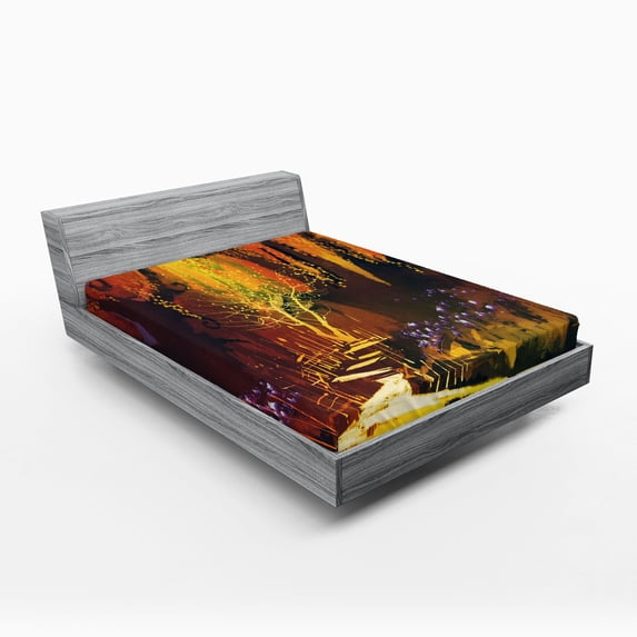Ambesonne Scenery Fitted Sheet, Imaginary Forest View, Full Size, Orange Brown