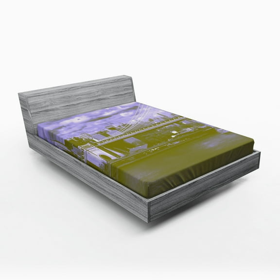 Ambesonne Scenery Fitted Sheet, NYC in Black and White, Queen Size, Grey