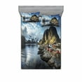 thumbnail image 1 of Ambesonne Scenery Fitted Sheet & Pillow Sham Set, Autumn Rocks and Clouds, Full, Blue Grey White, 1 of 3