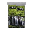 thumbnail image 1 of Ambesonne Scenery Fitted Sheet & Pillow Sham Set, Rock Tree in Waterfall, Full, Black White and Green, 1 of 3