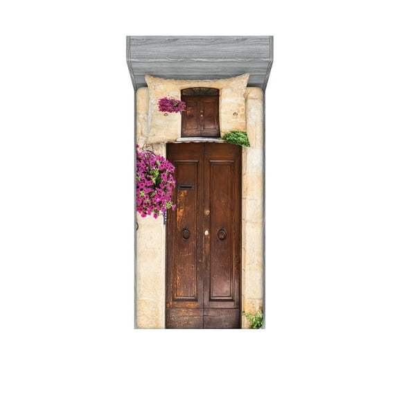 Ambesonne Scenery Fitted Sheet & Pillow Sham Set, Rusty Wood Door Italian, Twinxl, Cream Lilac Brown