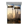 thumbnail image 1 of Ambesonne Scenery Fitted Sheet & Pillow Sham Set, Shanghai Morning View, Full, Blue Brown, 1 of 2