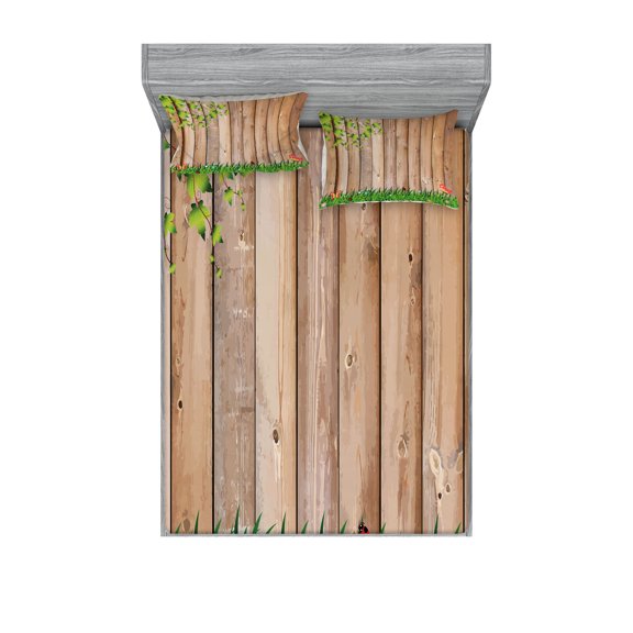 Ambesonne Scenery Fitted Sheet & Pillow Sham Set, Spring Season Ladybug, Queen, Multicolor