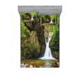 thumbnail image 1 of Ambesonne Scenery Fitted Sheet & Pillow Sham Set, Spring Waterfall Nature, Queen, Green and White, 1 of 2