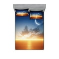 thumbnail image 1 of Ambesonne Scenery Fitted Sheet & Pillow Sham Set, Sunset Sky Moon Stars, Queen, Navy Yellow Orange, 1 of 3