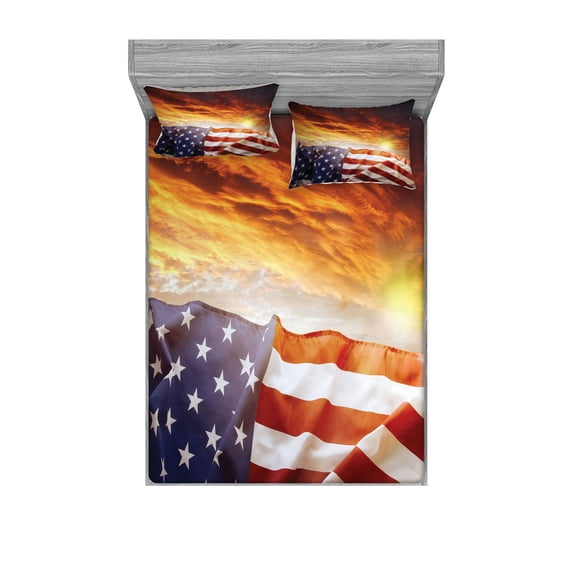 Ambesonne Scenery Fitted Sheet & Pillow Sham Set, Sunset and Horizon, Queen, Multicolor