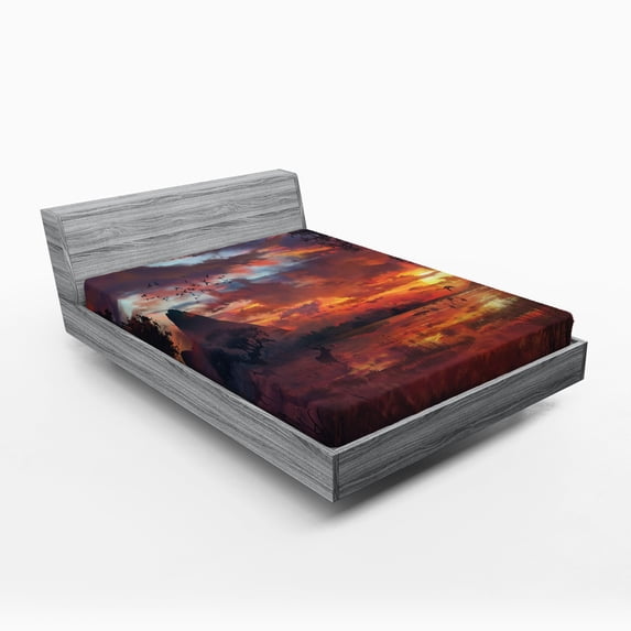 Ambesonne Scenery Fitted Sheet, Savannah Wild Forest Image, Full Size, Multicolor