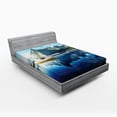 thumbnail image 1 of Ambesonne Scenery Fitted Sheet, Sunset Lake by Harbor, Queen Size, Blue, 1 of 2