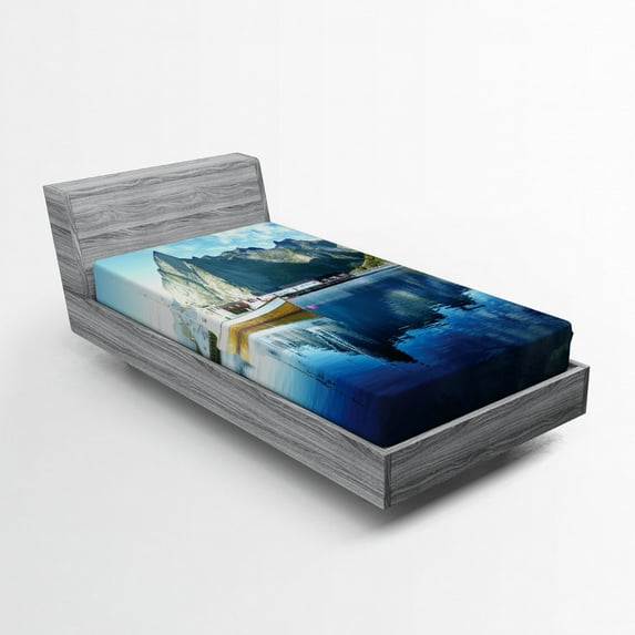 Ambesonne Scenery Fitted Sheet, Sunset Lake by Harbor, Twin XL Size, Blue