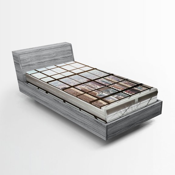 Ambesonne Scenery Fitted Sheet, Urban Modern City View, Twin Size, Pale Brown White